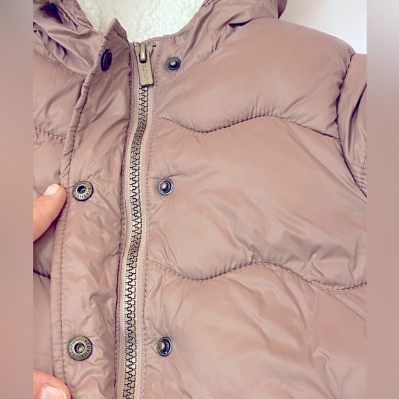 Old Navy Girls Light Pink/brown hooded Sherpa lined Puffer Jacket Size 3 Toddler - Picture 9 of 14